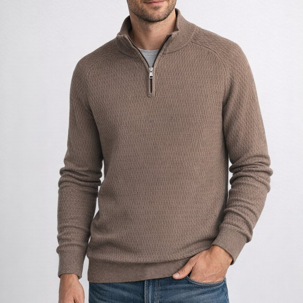 Paul Jones Men’s 1/4 Zip Pullover Sweater Size Large Preppy‎ Fall Classic Brown